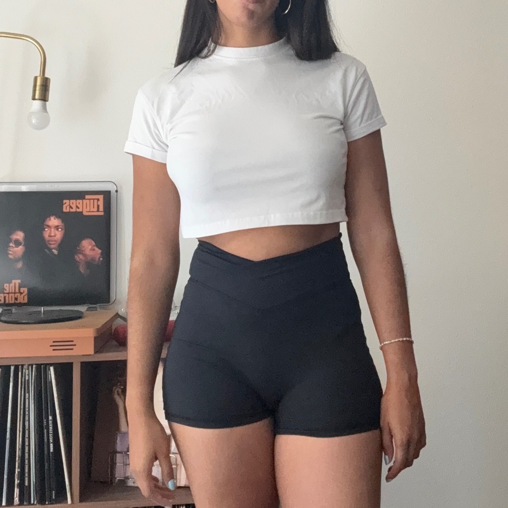 Missguided White Mock Neck Crop Top Short Sleeve Rolled Cuff Size US 2